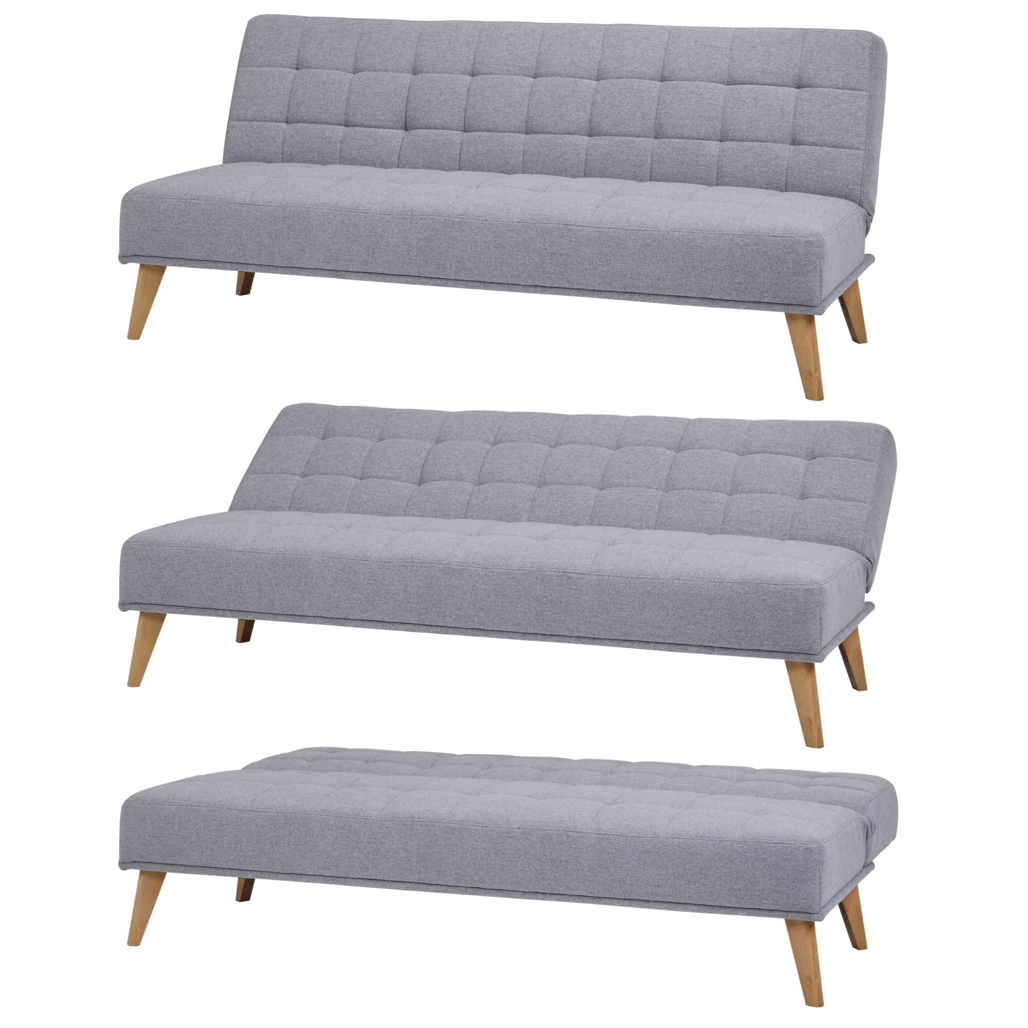 Brando 3 Seater Sofa Futon Bed Fabric Lounge Couch - Grey