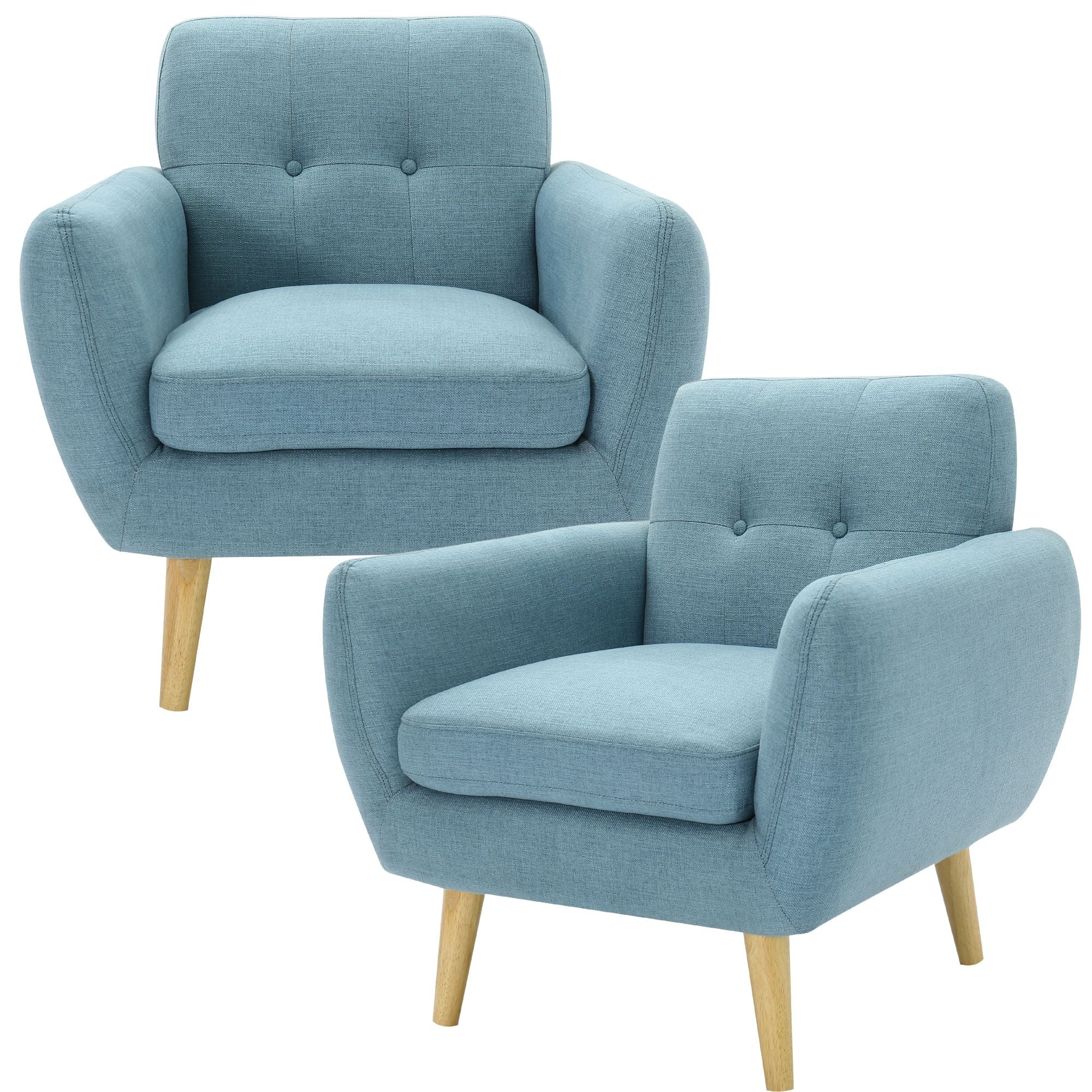 Dane Single Seater Fabric Upholstered Sofa Armchair Set of 2 - Blue