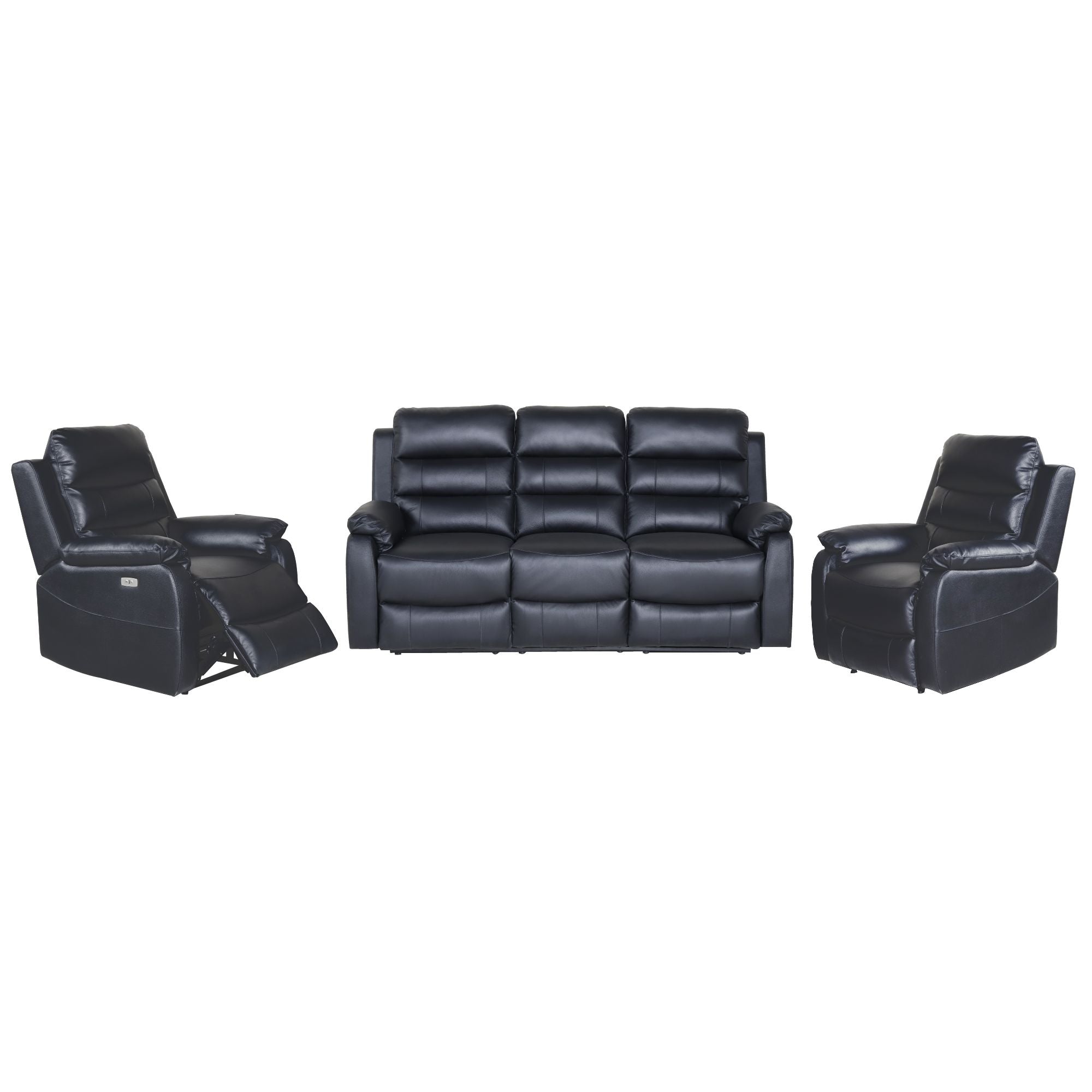 Royal 3pc 5 Seater Leather Electric Recliner Home Theatre Sofa Lounge Set Black