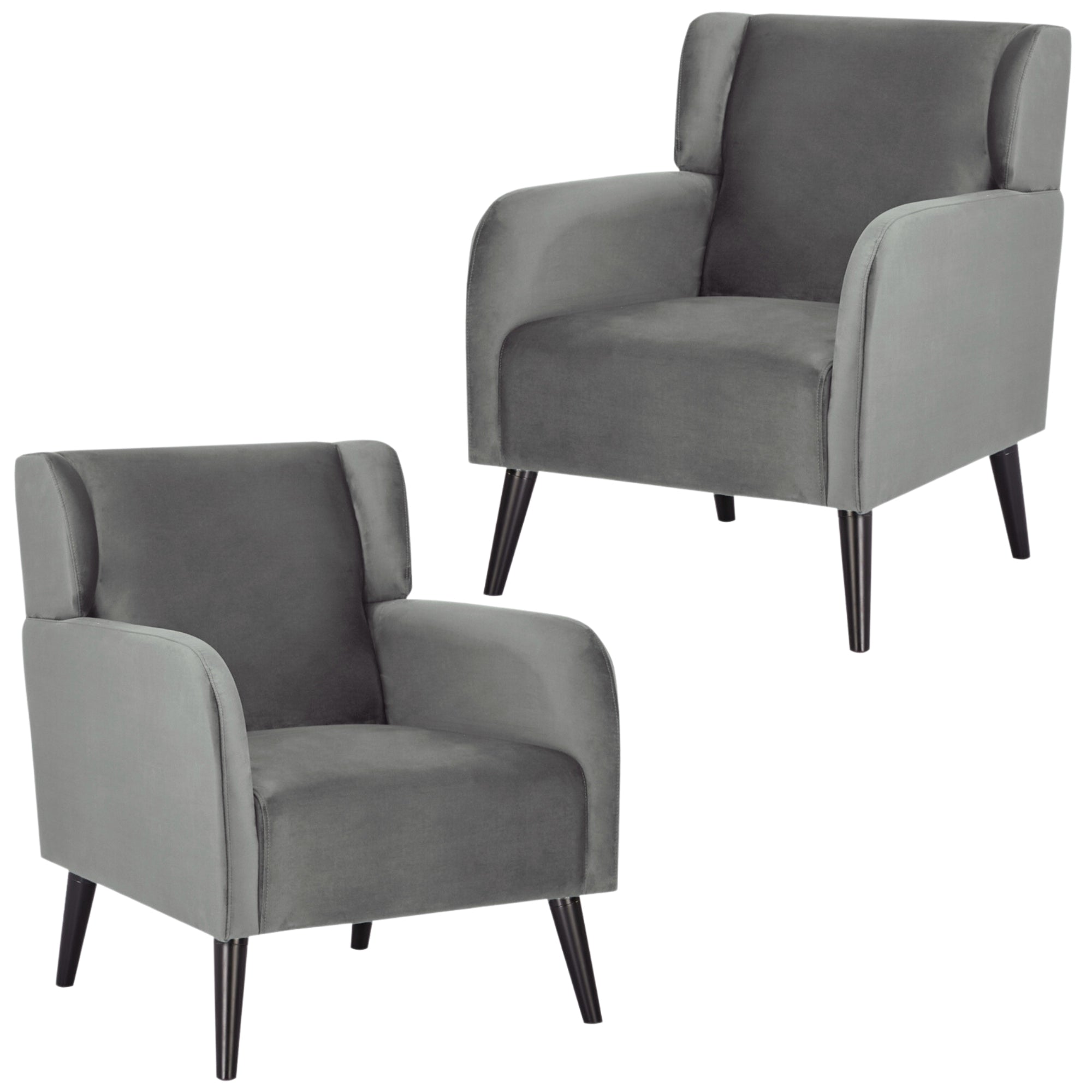 Bianca Set of 2 Accent Sofa Arm Chair Fabric Uplholstered Lounge - Mid Grey