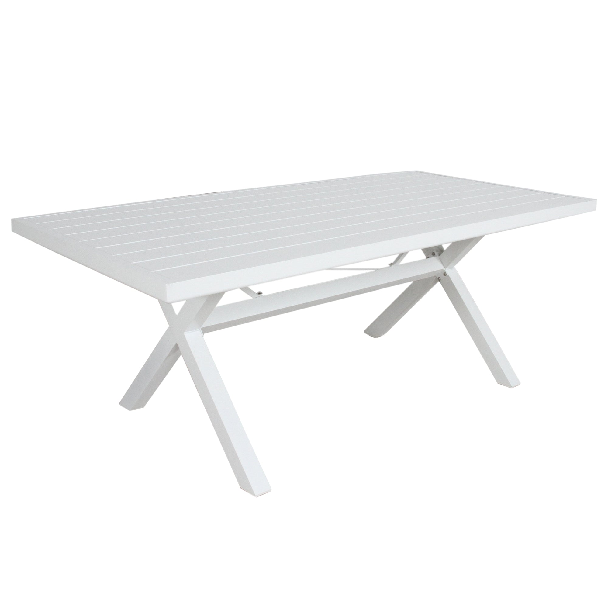 Percy 9pc 200cm Outdoor Trestle Dining Table Chair Set Aluminium Frame White