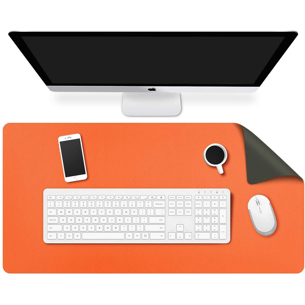 Orange 120cm*60cm Dual Side Office Desk Pad Waterproof PU Leather Computer Mouse Pad