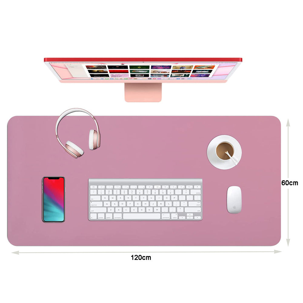 Pink 120cm*60cm Dual Side Office Desk Pad Waterproof PU Leather Computer Mouse Pad