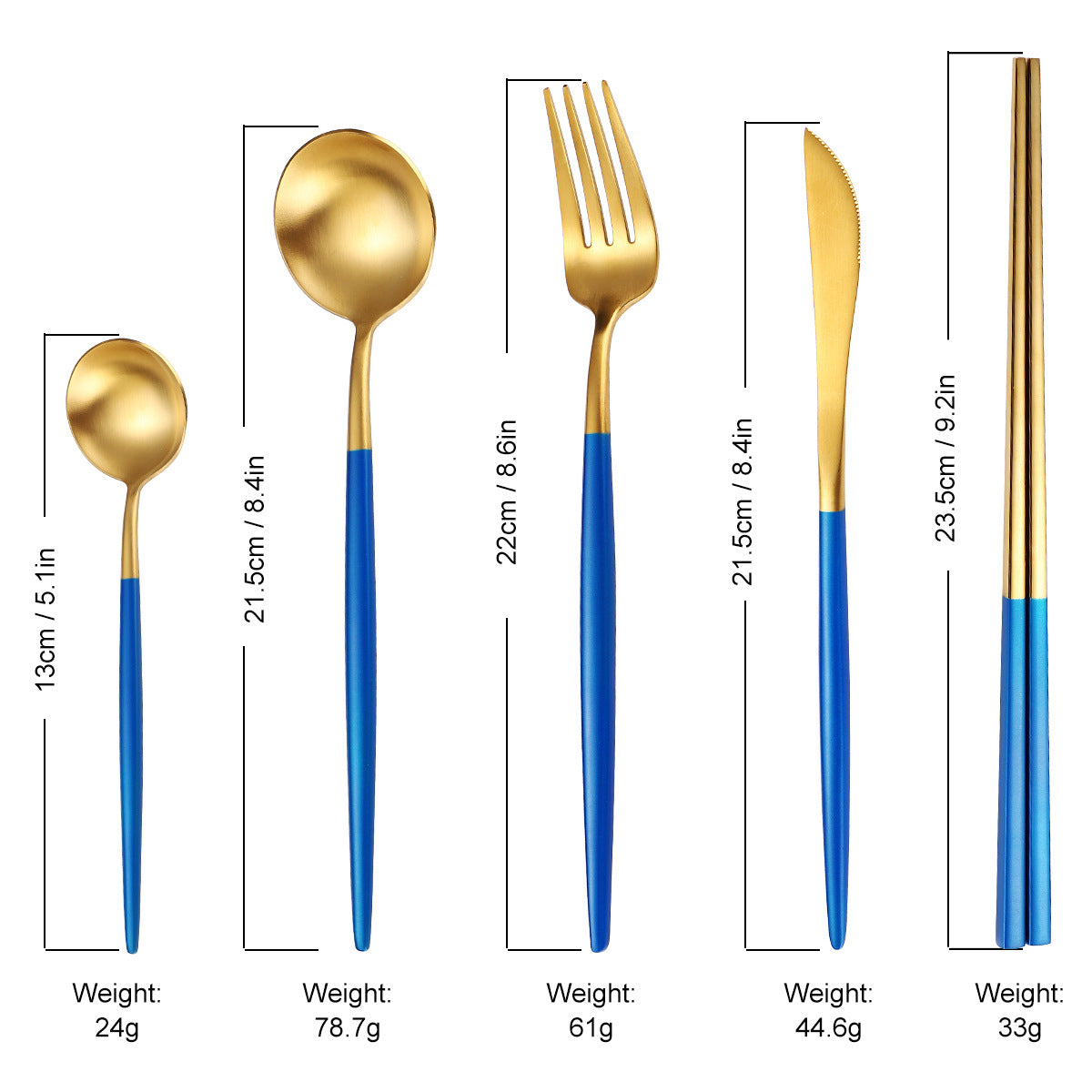 5-Piece Stainless Steel Blue Color Set, Knife Fork Spoon Flatware Set Cutlery Set