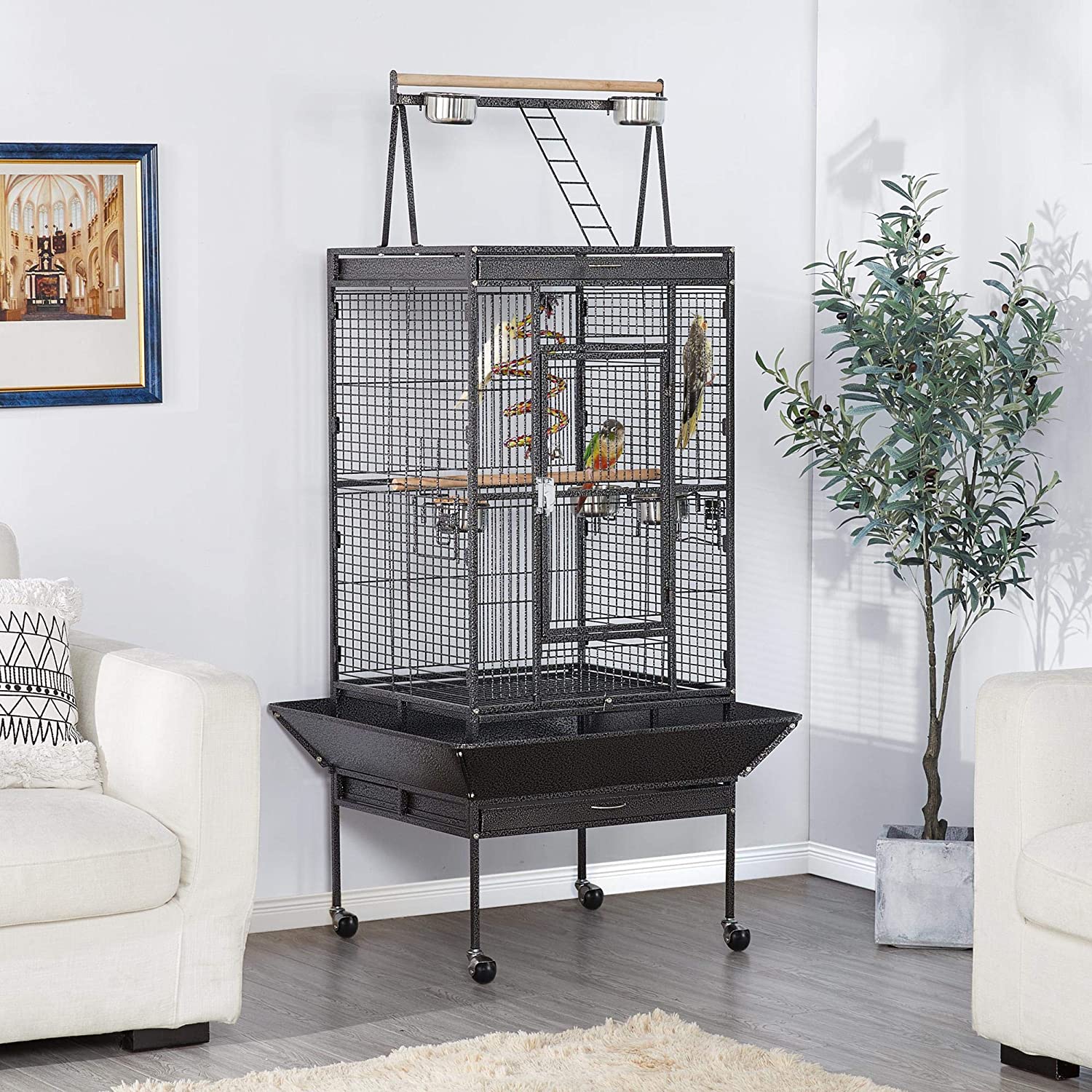 174cm Large Rolling Mobile Bird Cage Birdcage Finch Aviary Parrot Animals Playtop Stand Canary Finch