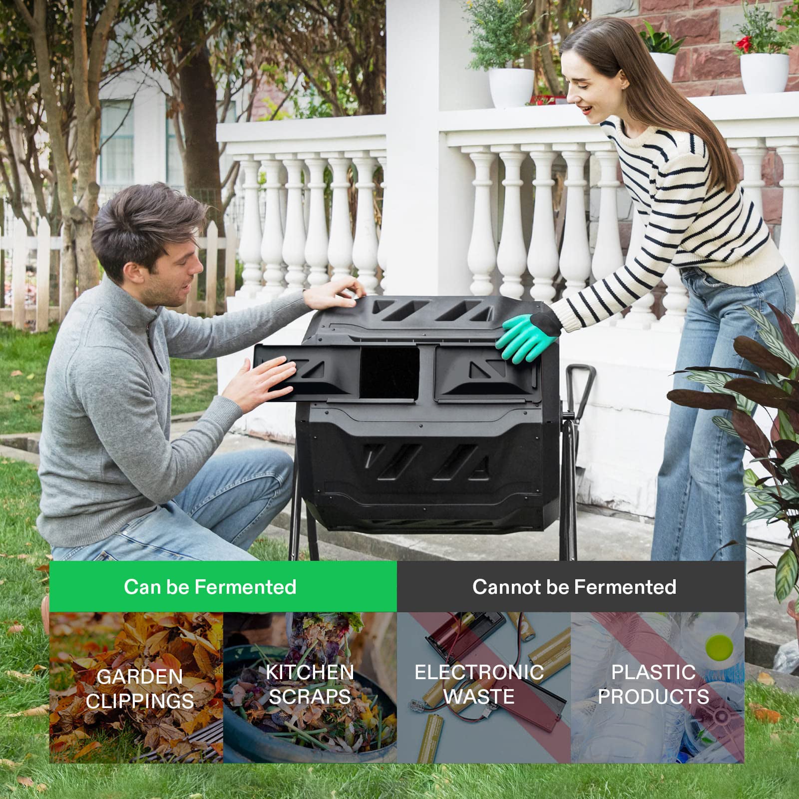 160L Large Outdoor Compost Bin Dual Chamber Tumbling Composter Tumbler Rotating