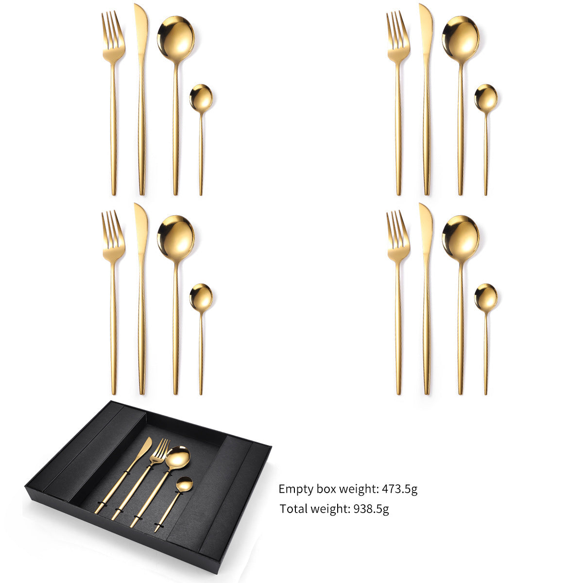 16-Piece Stainless Steel Gold Color Set, Knife Fork Spoon Flatware Set Cutlery Set