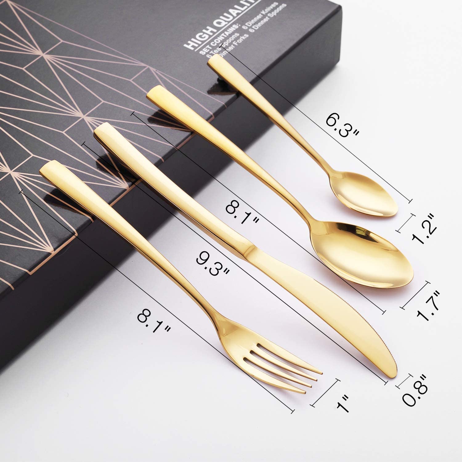 24-Piece Stainless Steel Gold Set, Knife Fork Spoon Flatware Set Cutlery Set, Mirror Finish