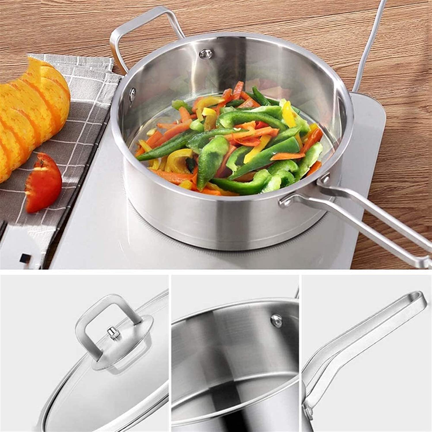 6 Pc Kitchen Sauce Pan Pots Set 430 Stainless Steel Cookware Set Milk stock Pot Pans Set