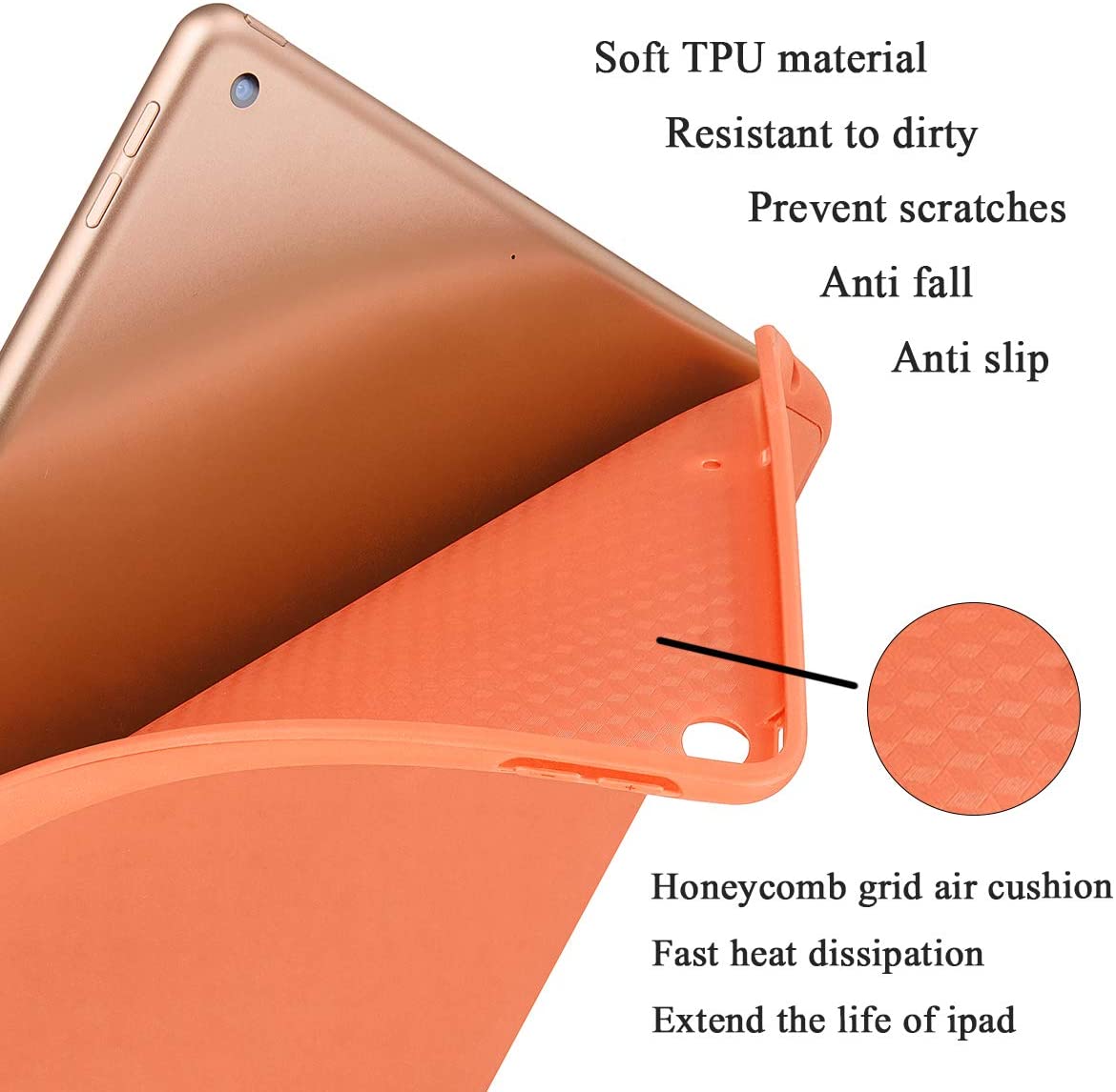 IPad 10.2 2019 7th Pencil Holder Slim Smart TPU Soft Case Orange