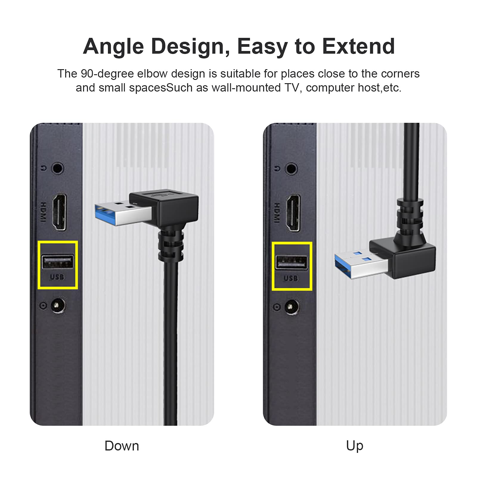 2PCS 20cm SuperSpeed USB 3.0 Male to Female Extension Data Cable Up and Down Angle