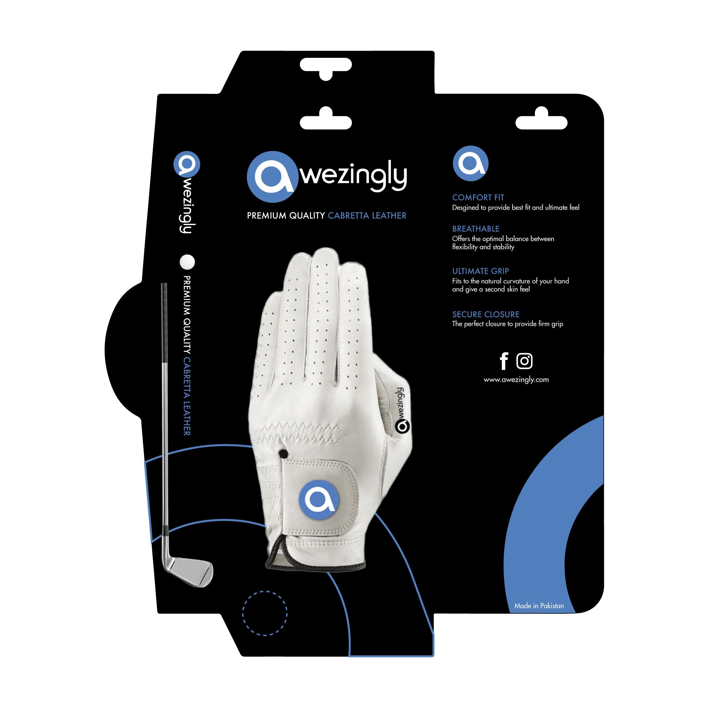 Awezingly Premium Quality Cabretta Leather Golf Glove for Men - White (S)