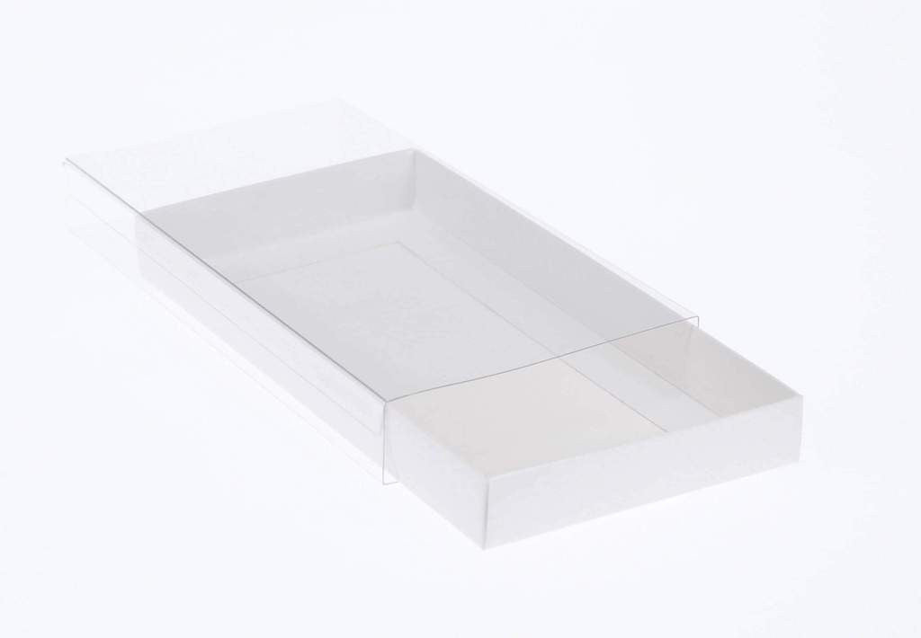 10 Pack of White Card Box - Clear Slide On Lid - 17 x 25 x 5cm -  Large Beauty Product Gift Giving Hamper Tray Merch Fashion Cake Sweets Xmas