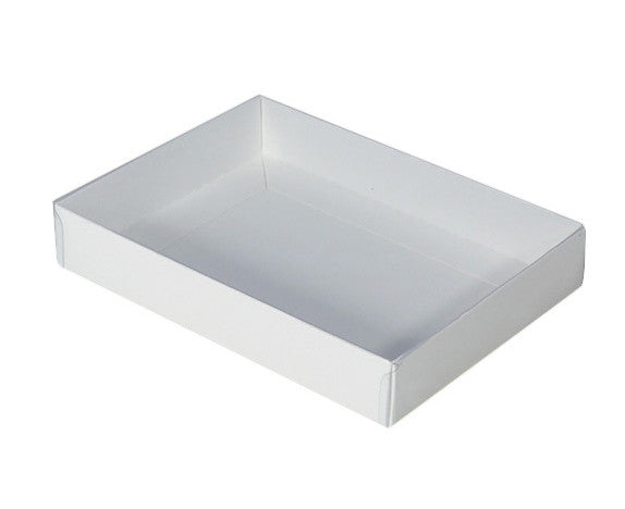 10 Pack of White Card Box - Clear Slide On Lid - 30 x 20 x 8cm -  Large Beauty Product Gift Giving Hamper Tray Merch Fashion Cake Sweets Xmas