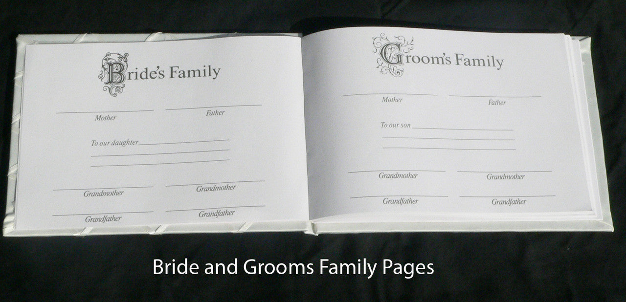 White Wedding Guest Book Register with Silver Pen Matching Stand Set 36 Lined Pages - White Ribbon and Diamante Bow Cover