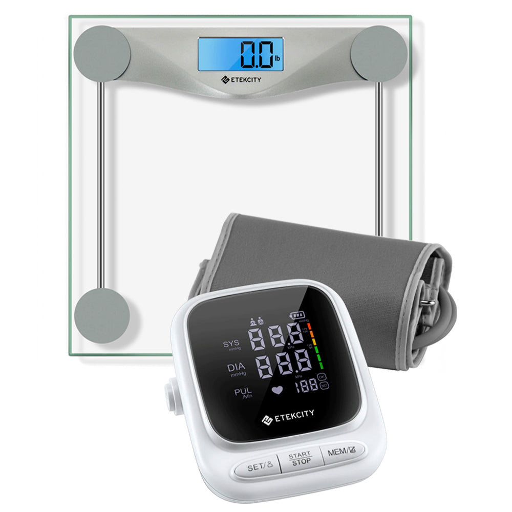 Etekcity Digital Body Weight Bathroom Scale - Silver & Etekcity Smart Blood Pressure Monitor - White Bundle