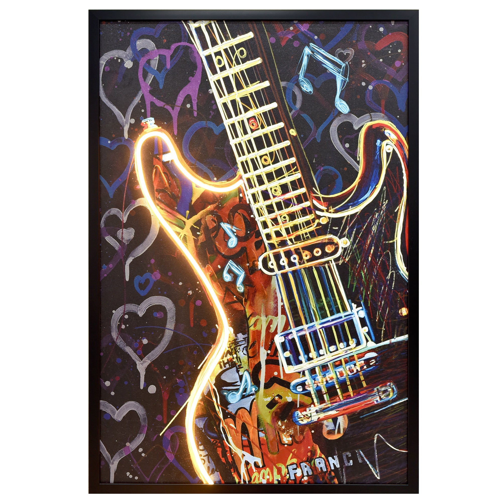 60X90cm Neon Serenade Black Framed Hand Painted LED Wall Art