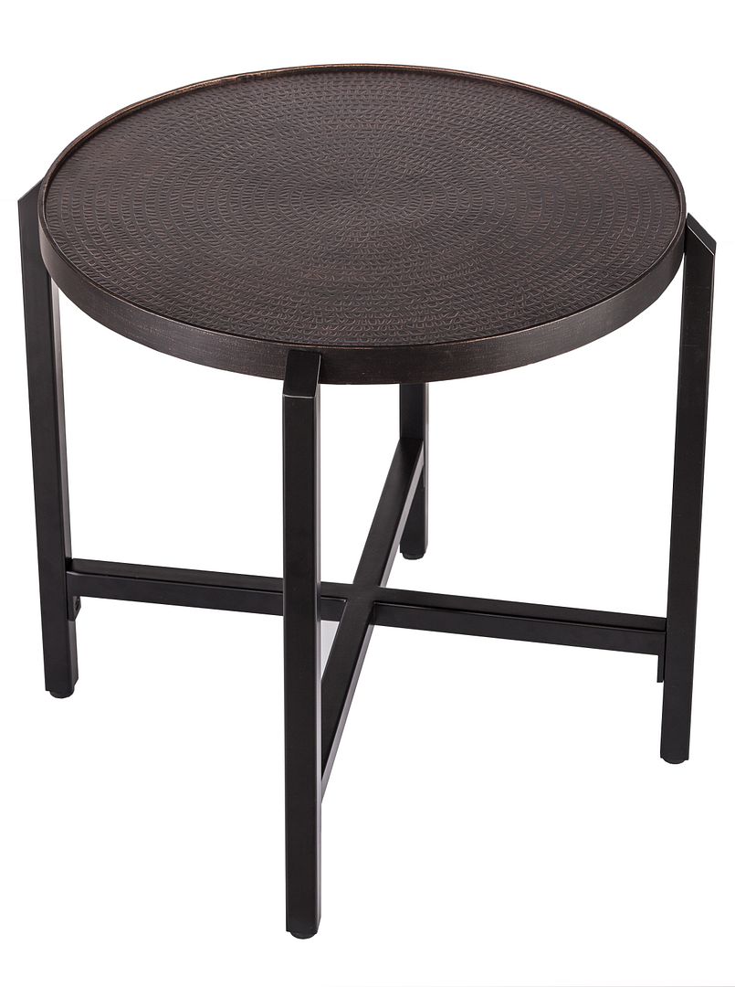 Small Round Iron Black Side Table with Copper Finish Top