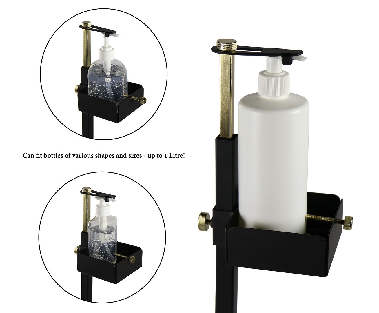 Lirash Touch Free Hand Sanitiser Dispenser Station Floor Stand Foot Operated - Gold Black