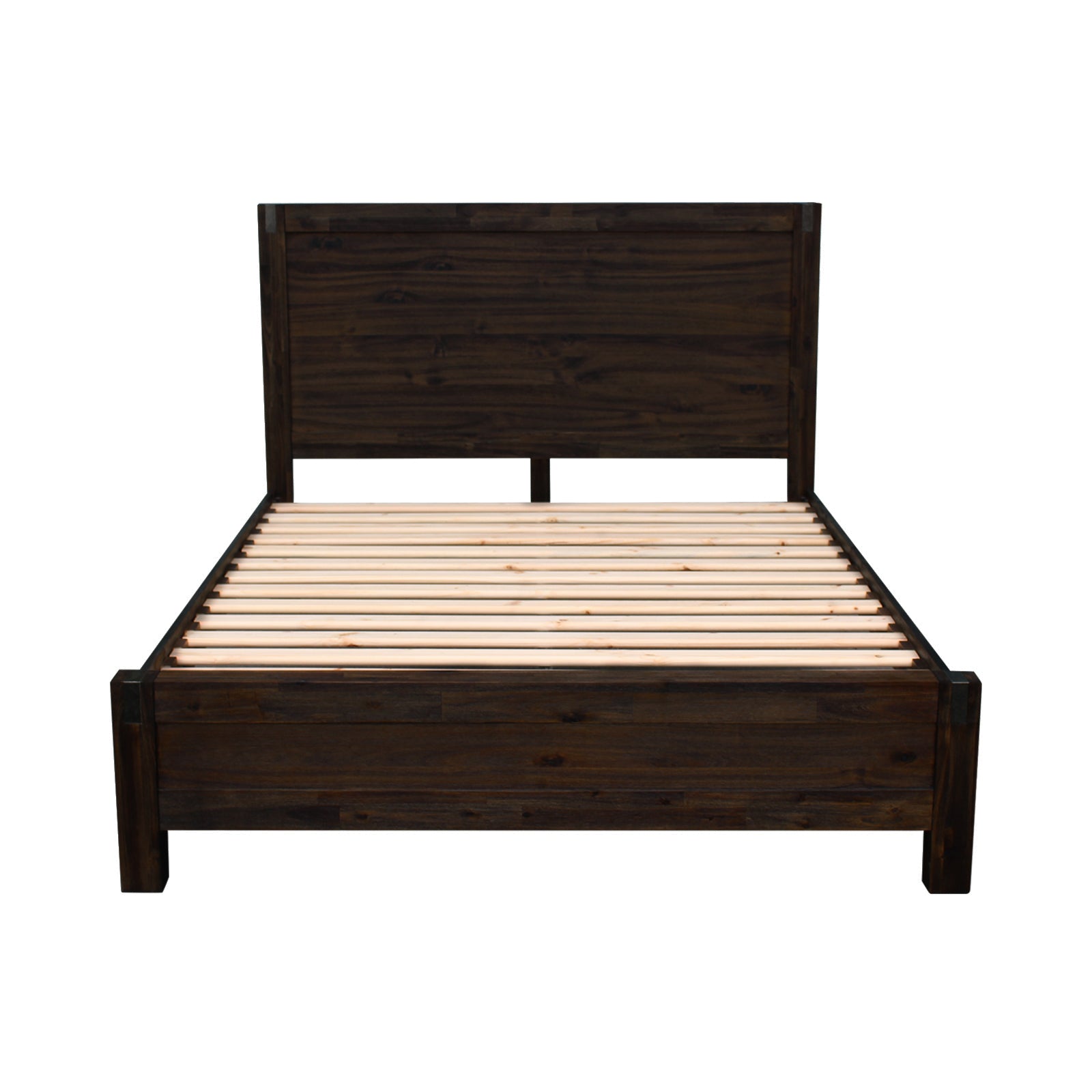 Bed Frame Queen Size in Solid Wood Veneered Acacia Bedroom Timber Slat in Chocolate