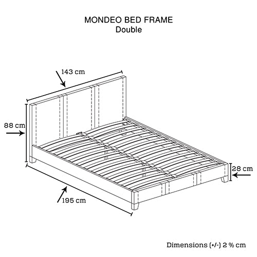 Double Size Leatheratte Bed Frame in Black Colour with Metal Joint Slat Base