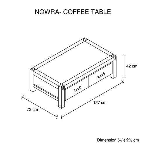 Coffee Table Solid Acacia Wood & Veneer 1 Drawers Storage Oak Colour