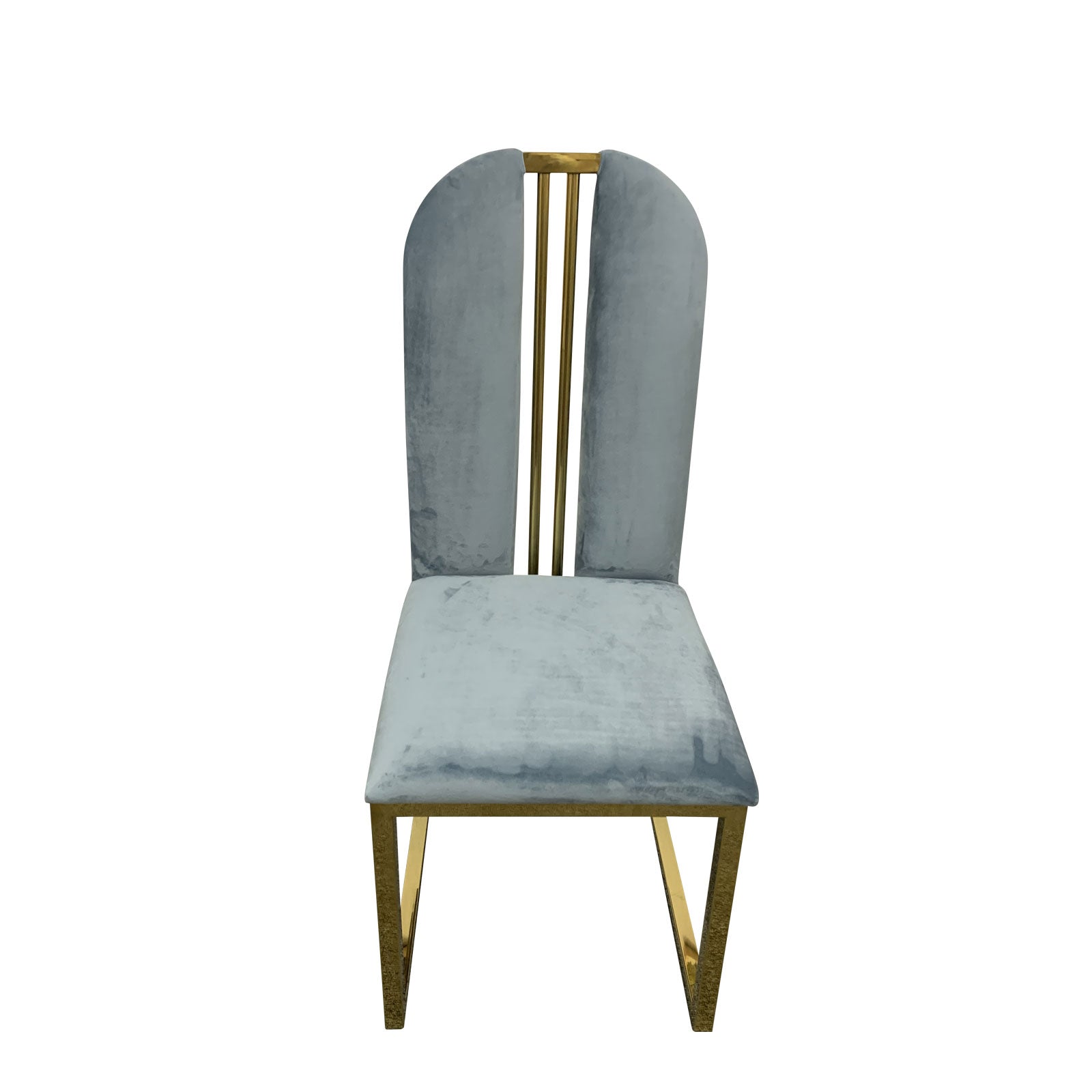 2X Dining Chair Stainless Gold Frame & Seat Blue Fabric