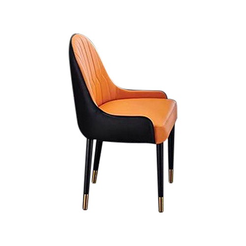 2X Dining Chair Orange Colour Leatherette Upholstery Black And Gold Legs Steel with Powder Coating