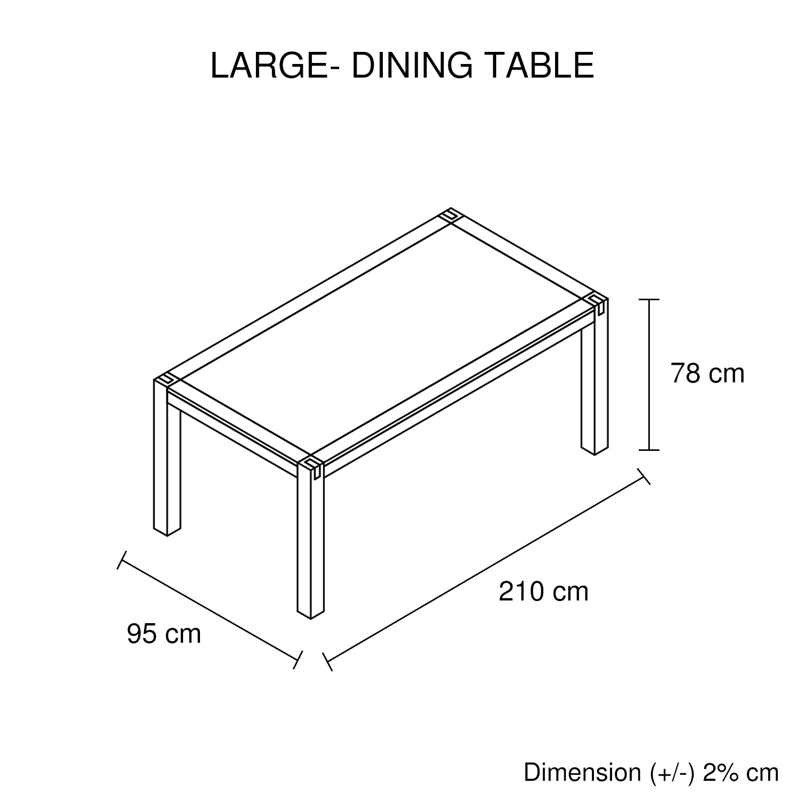 Dining Table 210cm Large Size with Solid Acacia  Wooden Base in Chocolate Colour