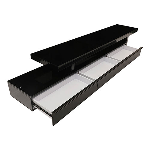 TV Cabinet with 3 Storage Drawers Extendable With Glossy MDF Entertainment Unit in Black Color