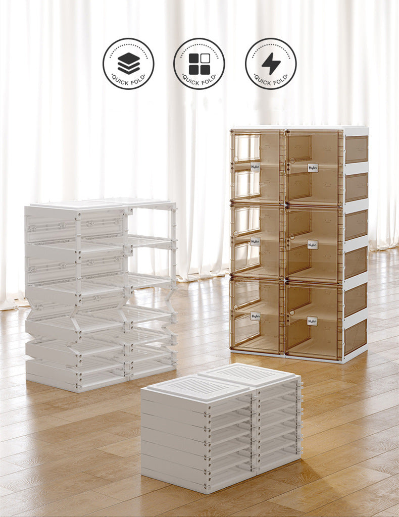 Kylin Cubes Storage Folding Shoe Box With 1 Column, 2 Grids, 1 Brown Door