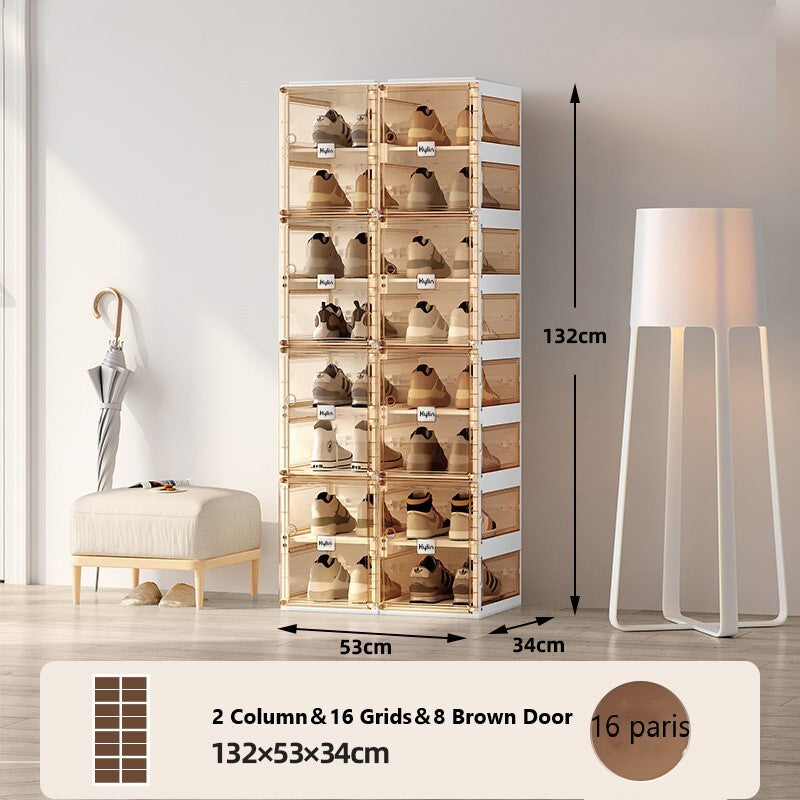 Kylin Cubes Storage Folding Shoe Box With 2 Column & 16 Grids & 8 Brown Door