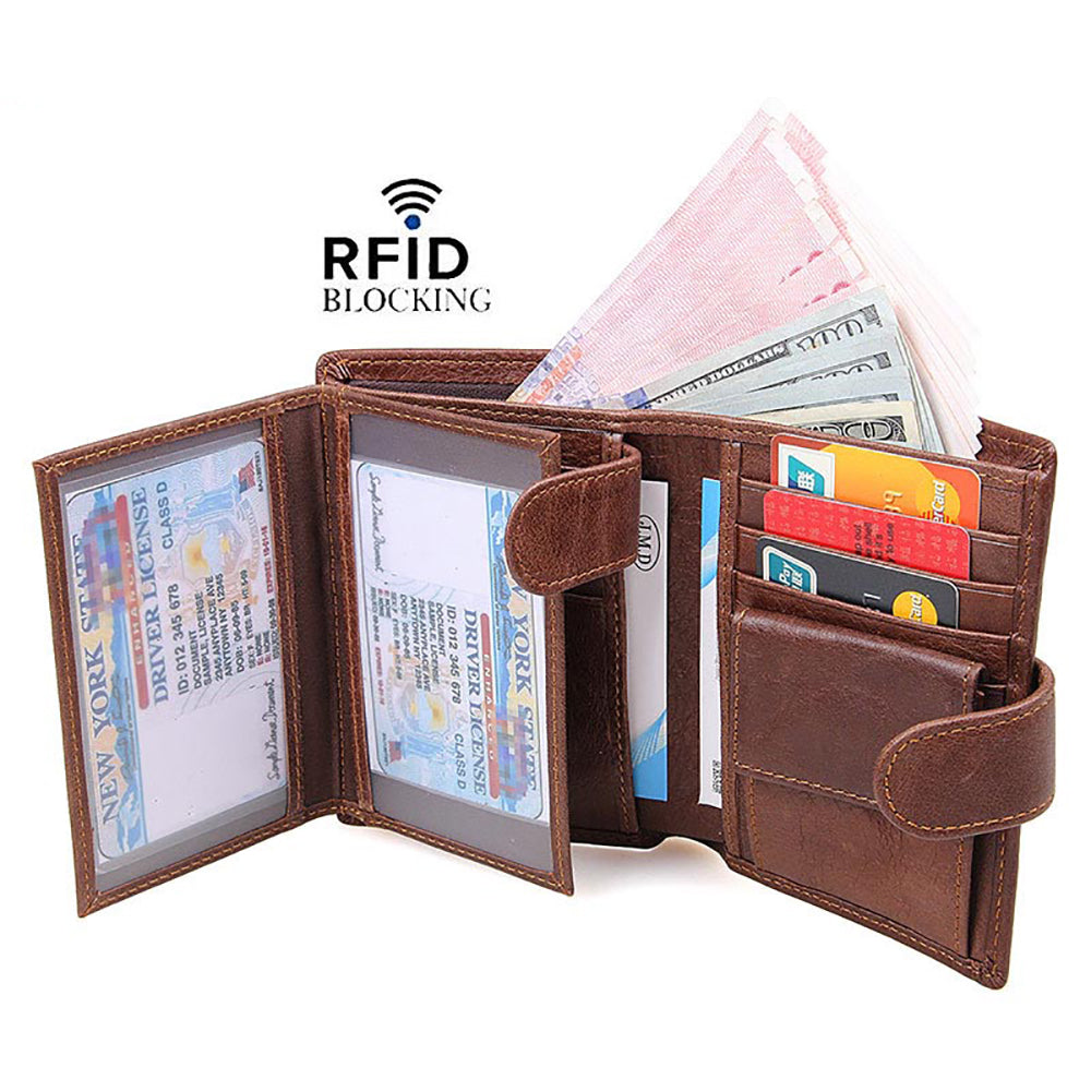 Genuine leather men wallets High-quality Multi card short wallet Men's Cow Leather RFID Card Holder