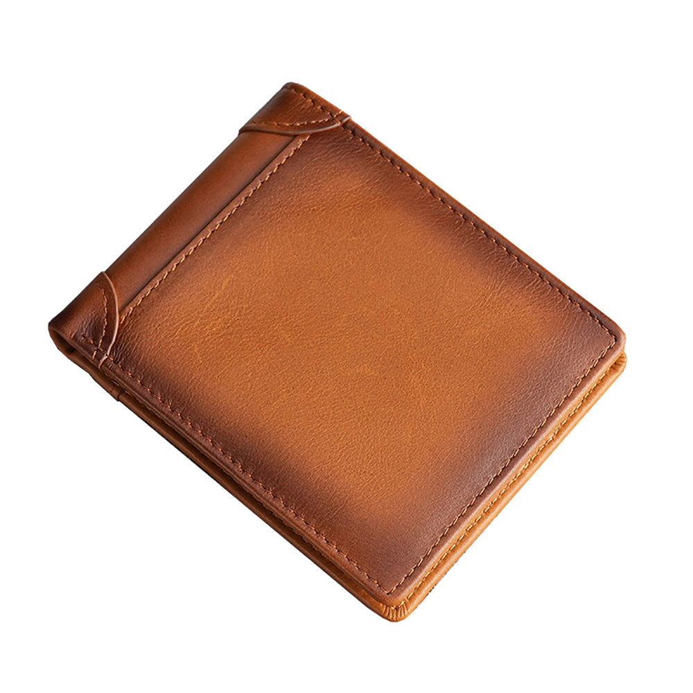 100% Genuine Leather Men's Wallet RFID Blocking Card Holder Bifold and Long Wallets (Brown Bifold Horizontal)