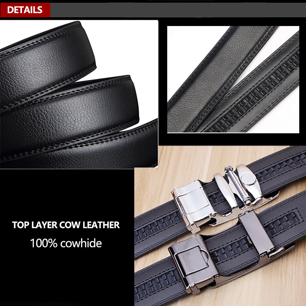 Adjustable Slide Luxury Leather Belt For Men's Automatic Buckle Ratchet Business Dress Belts (FB8503#25)