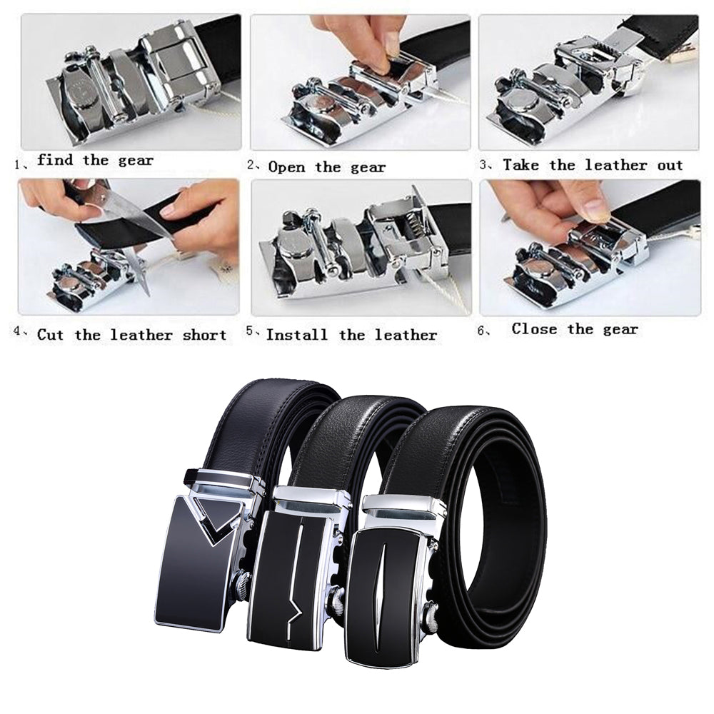 Adjustable Slide Genuine Leather Belt Men's Plate Reversible Buckle Business Dress Belts (FB8602#31)