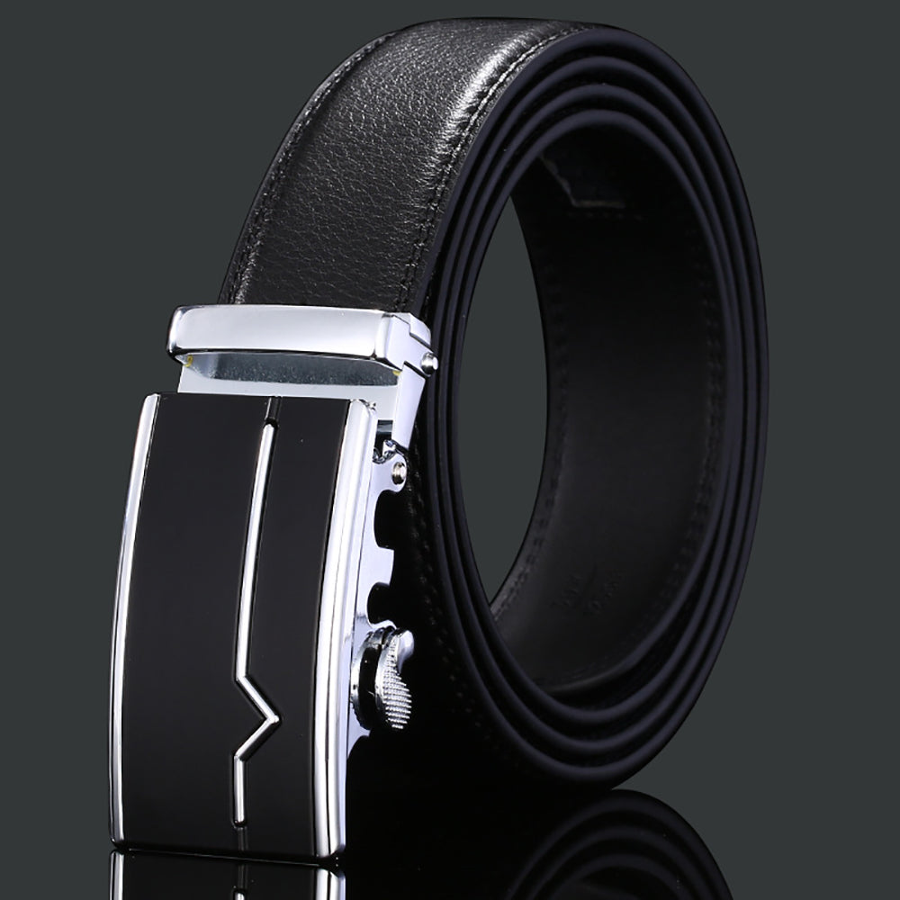 Adjustable Slide Genuine Leather Belt Men's Plate Reversible Buckle Business Dress Belts (FB8602#31)