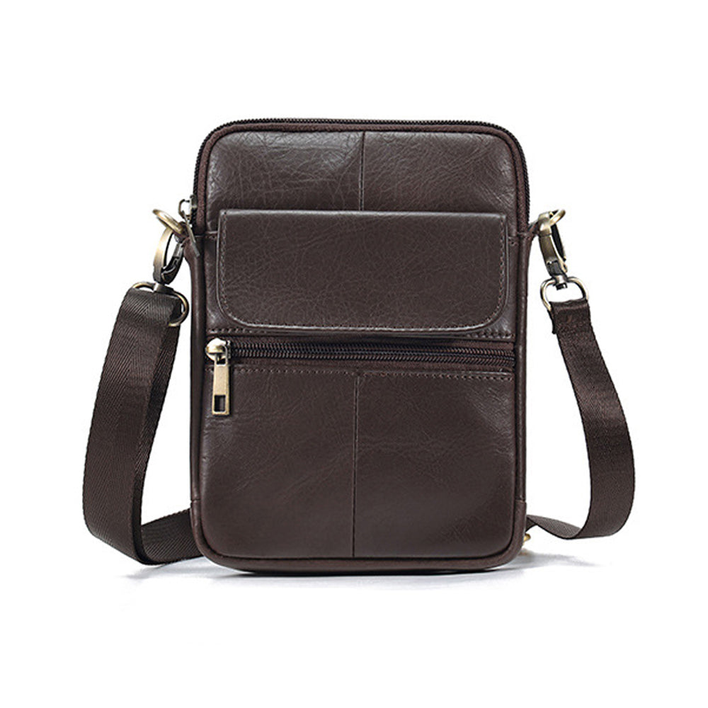 Genuine leather men's crossbody bag oiled wax leather Satchel Crossbody Bag (Coffee)