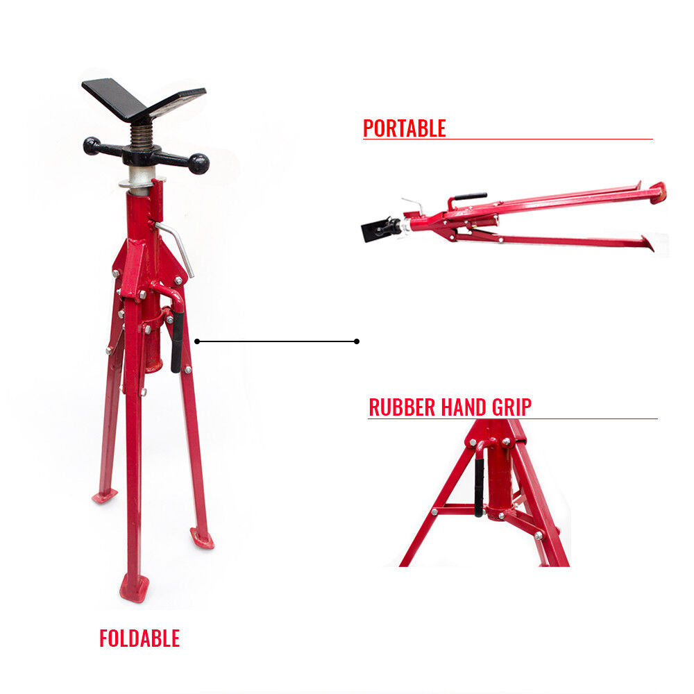 Folding Jack Stand 120cm Heavy Duty V Head Pipe Stand Adjustable Height 1.25 Ton