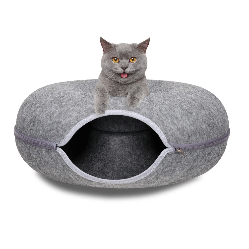 Dark Grey Cat Tunnel Bed Felt Pet Puppy Nest Cave House Toy Washable Detachable