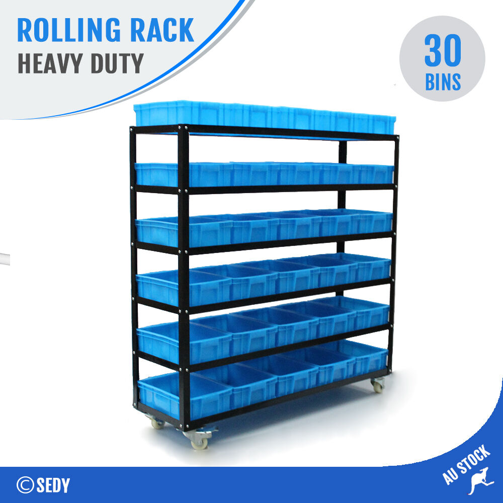 30 Bin Rolling Storage Rack Nuts & Bolts Organizer Wheels Brake Heavy Duty