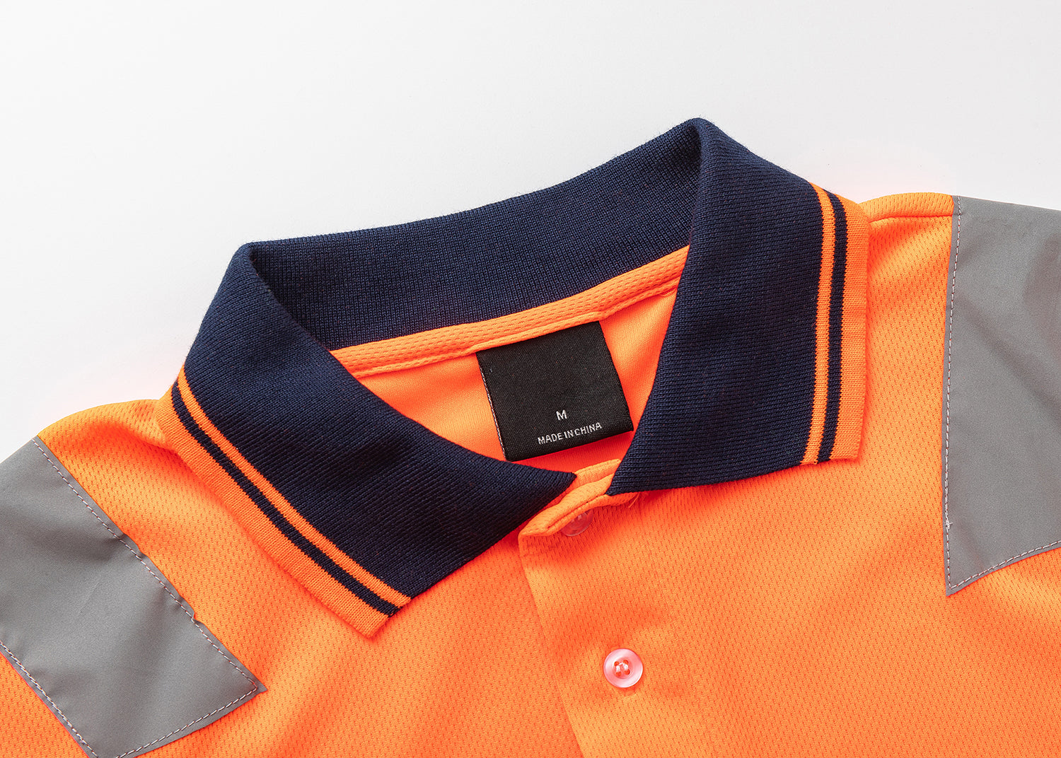 HI VIS Long Sleeve Workwear Shirt w Reflective Tape Cool Dry Safety Polo 2 Tone, Fluoro Orange / Navy, XL