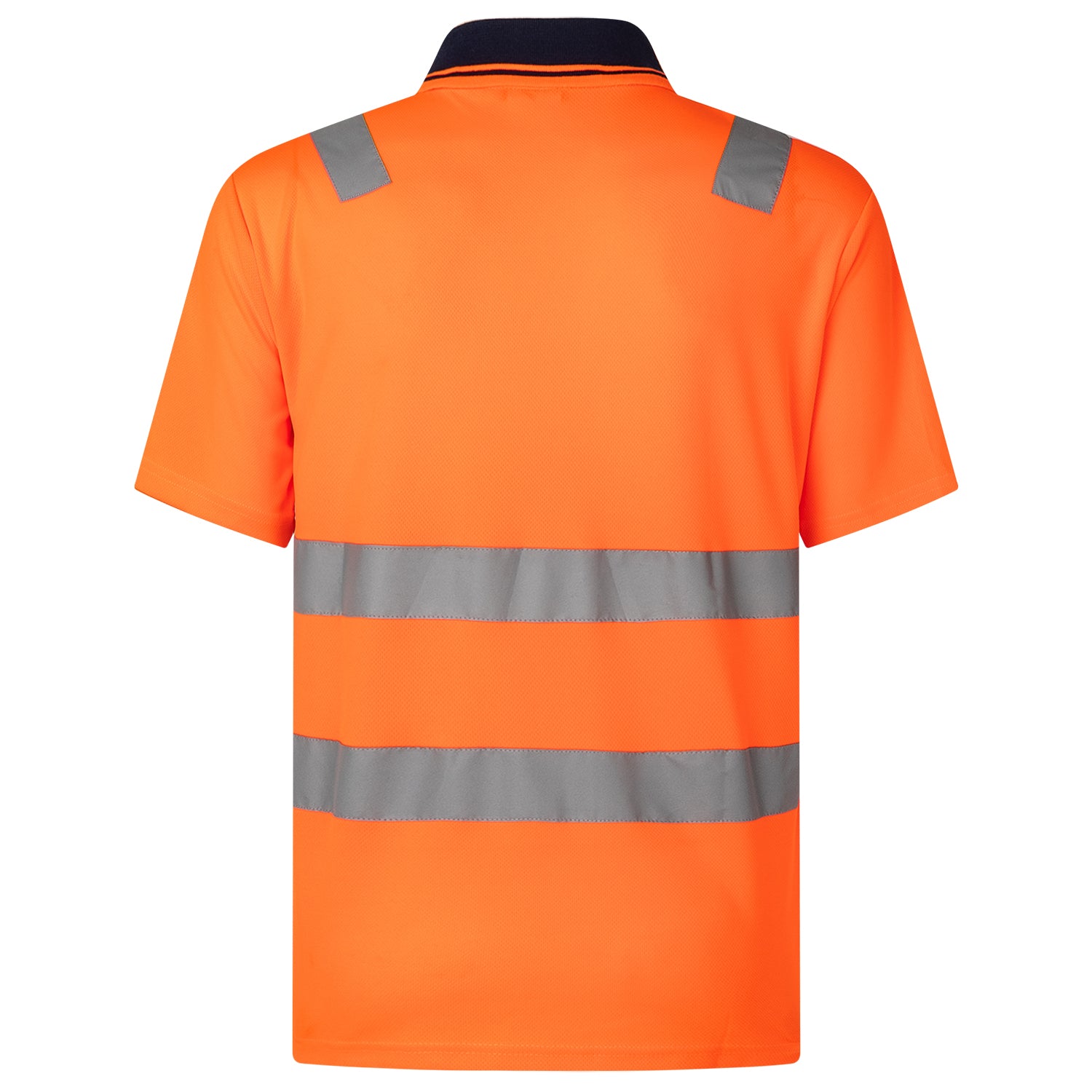 HI VIS Short Sleeve Workwear Shirt w Reflective Tape Cool Dry Safety Polo 2 Tone, Fluoro Orange / Navy, L