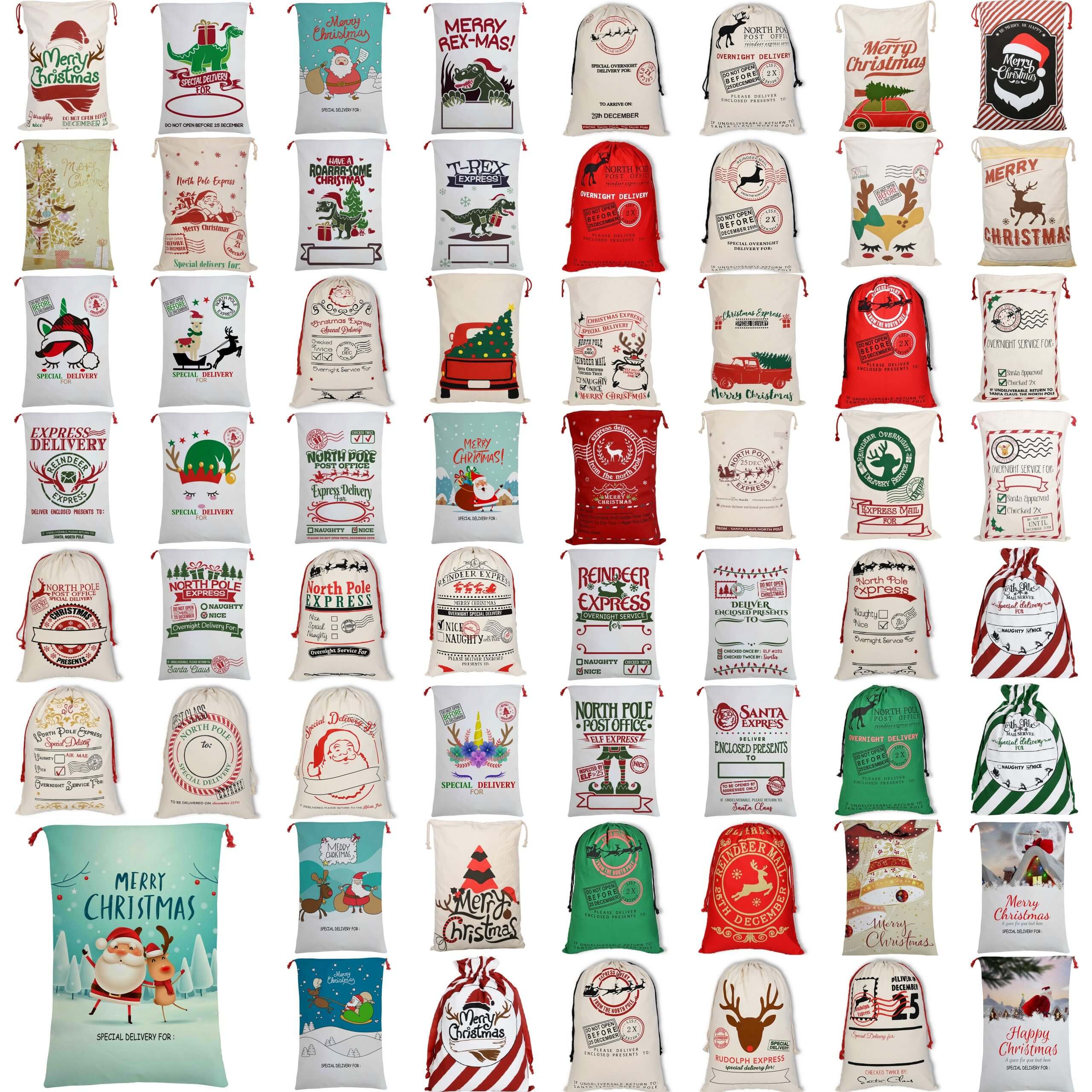 50x70cm Canvas Hessian Christmas Santa Sack Xmas Stocking Reindeer Kids Gift Bag, North Pole Mail Service (Green)