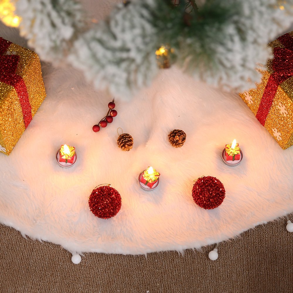 60/78/90/122cm Christmas Snow Plush Tree Skirt Xmas Base Floor Mat Cover Decor, 90cm (35.4")