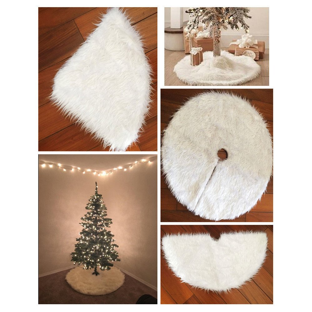 60/78/90/122cm Christmas Snow Plush Tree Skirt Xmas Base Floor Mat Cover Decor, 150cm (59")