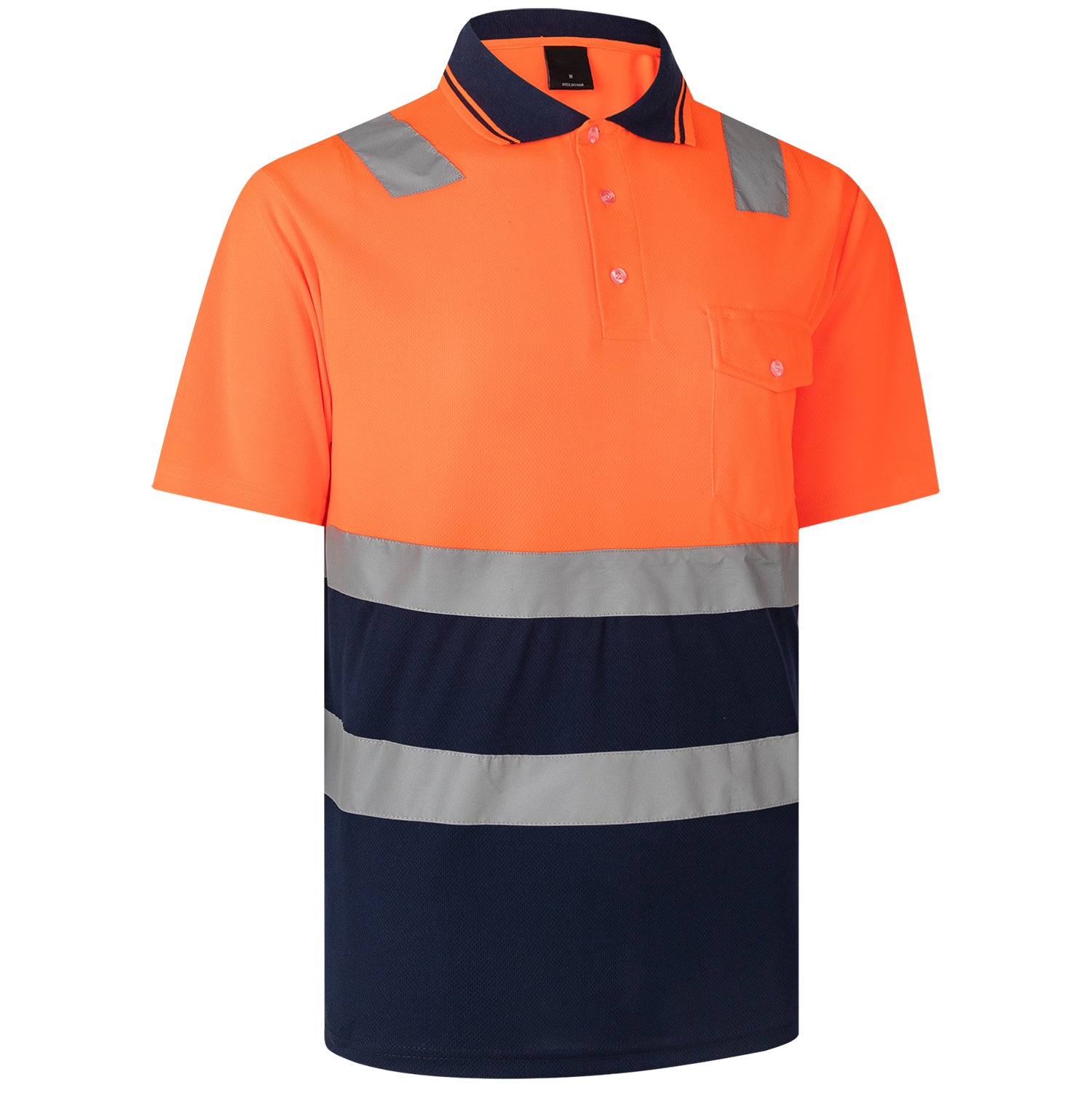 HI VIS Short Sleeve Workwear Shirt w Reflective Tape Cool Dry Safety Polo 2 Tone, Fluoro Yellow / Navy, 3XL