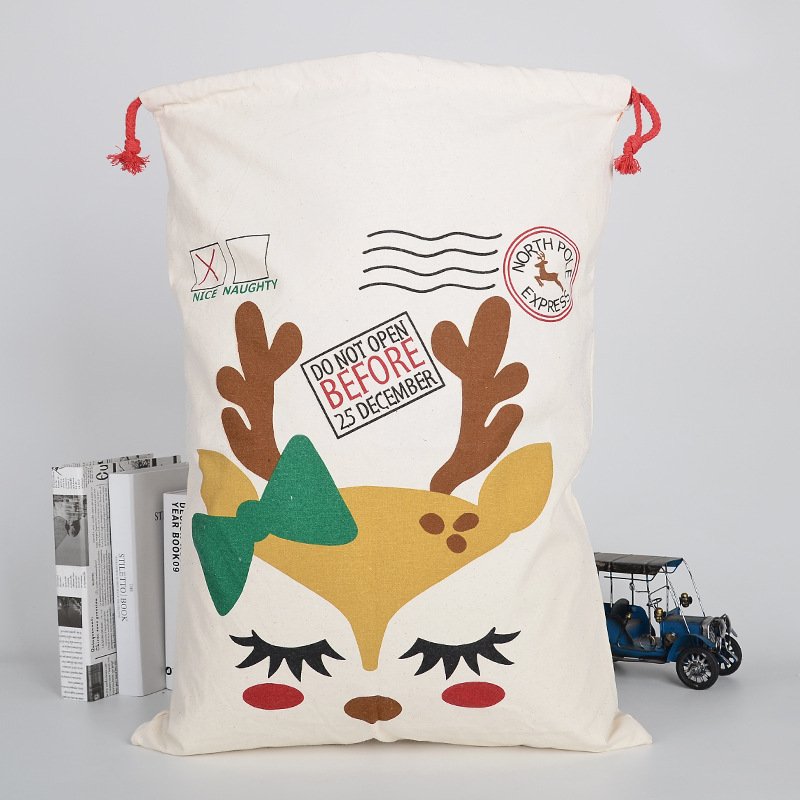 50x70cm Canvas Hessian Christmas Santa Sack Xmas Stocking Reindeer Kids Gift Bag, Cream - Reindeer Girl Makeup