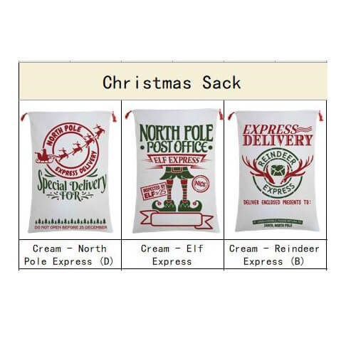 50x70cm Canvas Hessian Christmas Santa Sack Xmas Stocking Reindeer Kids Gift Bag, Cream - Sleigh Mail (3)