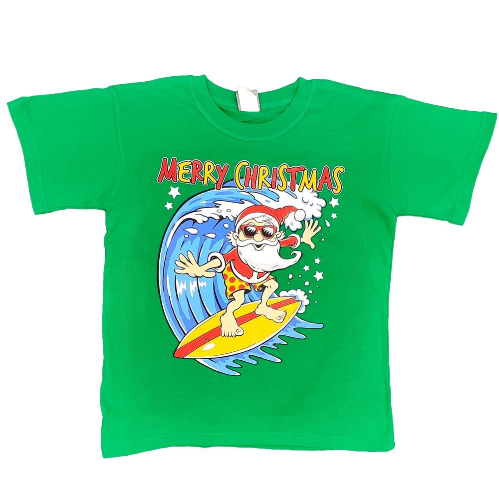 New Funny Adult Xmas Christmas T Shirt Tee Mens Womens 100% Cotton Jolly Ugly, Santa Surf (Green), 2XL